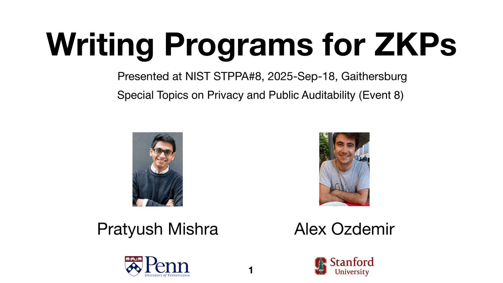 Slide-deck cover: Writing Programs for ZKPs